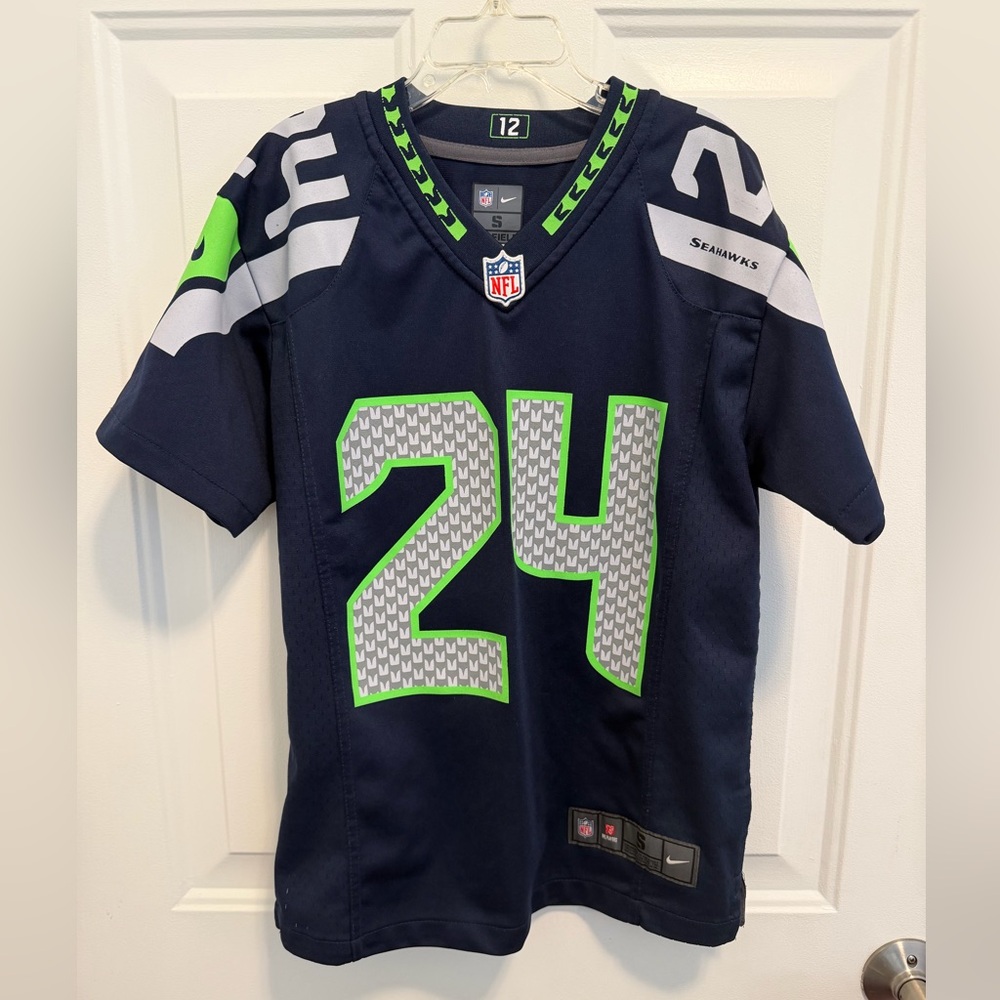 Nike Kids Marshawn Lynch #24 Seattle Seahawks NFL Blue Game Jersey Youth Small